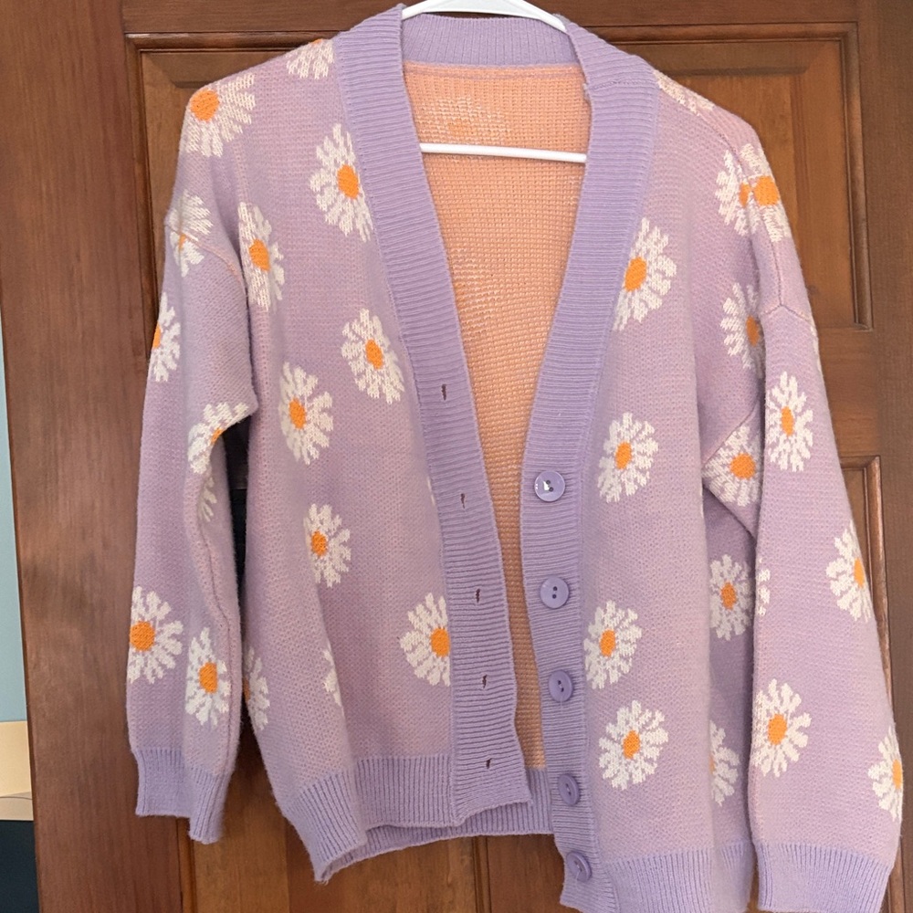 Floral Lavender Cardigan Sweater